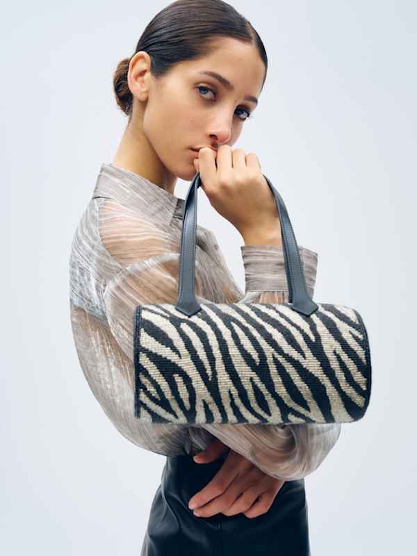 Aurora Shoulder Bag - White Black Zebra Beaded